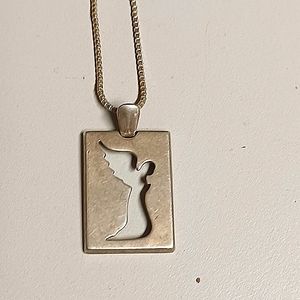 Necklace with angel pendant in stamped silver